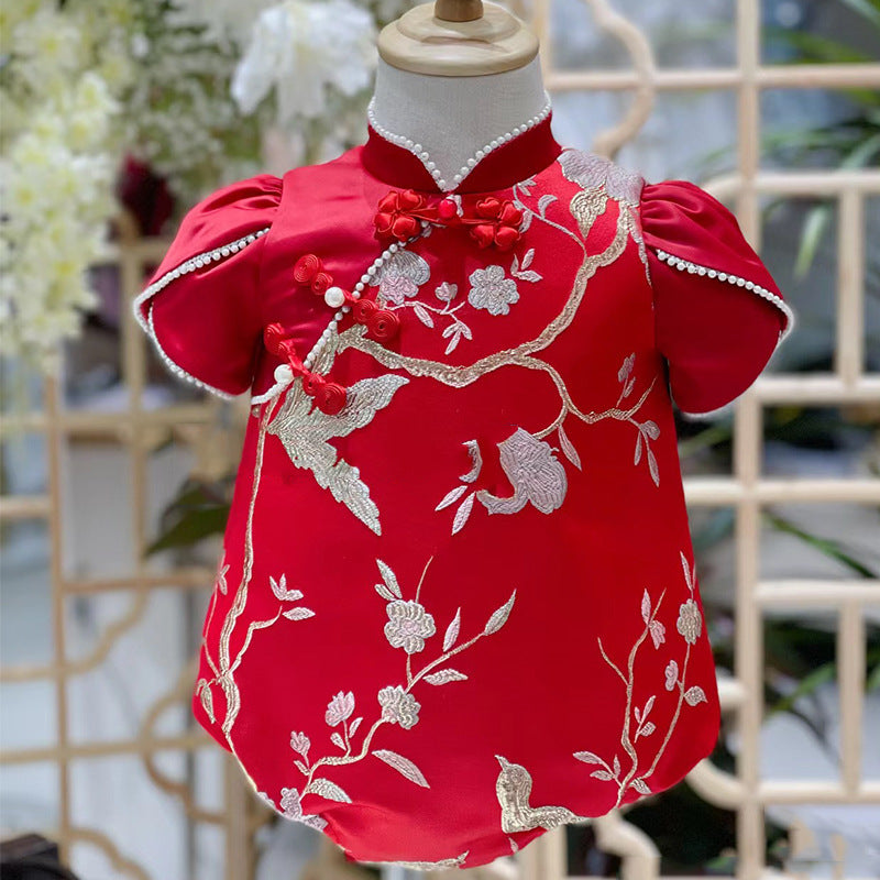 flowersverse One Year Old Celebration Dress  Girls One First Birthday Dress Cheongsam High Sense Baby Girl Princess Dress Baby Zhuazhou