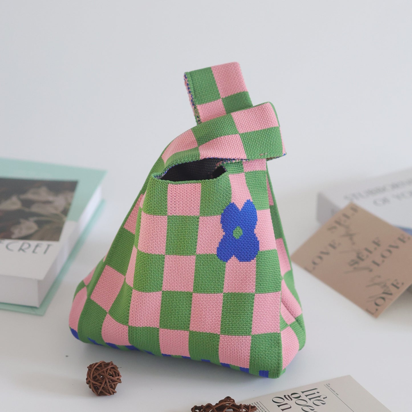 FLOWERSVERSE  INS Internet Hot New Handbag Women's Knitted Bag Japanese and Korean Style All-Match Hand Carrying Casual Tote Bag Factory Wholesale