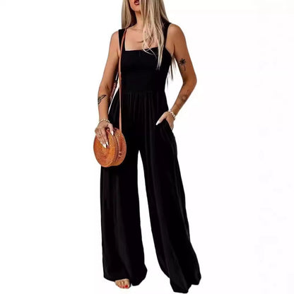 FLOWERSVERSE In the autumn of New, women's basic simple high-waisted knitted off-the-shoulder wide-footed pants women's pure black jumpsuit