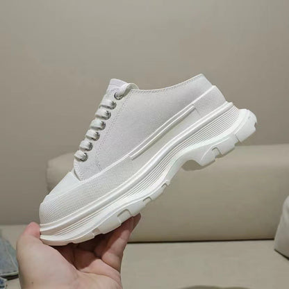 flowersverseMcQueen Platform Canvas Shoes  Summer New Breathable Clunky Sneakers Height Increasing Insole Top Couple Casual White Shoes for Women