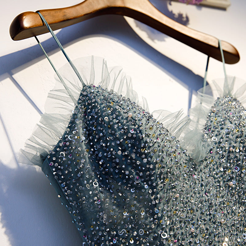 Banquet evening dress women 2025 new long and thin can usually wear host dress temperament party dress