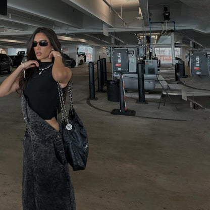 high streets, personalized street style, loose niche, old denim overalls, straight-tube high-end trendy brand wholesale