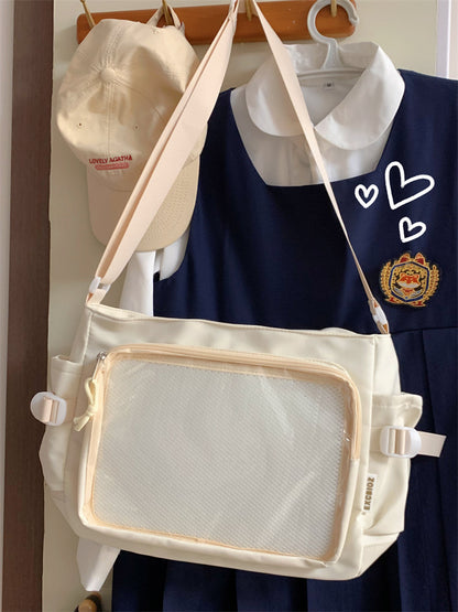 FLOWERSVERSE 2025 Cute college style girl messenger bag Japanese ins student pain bag large capacity casual tie board messenger bag single shoulder