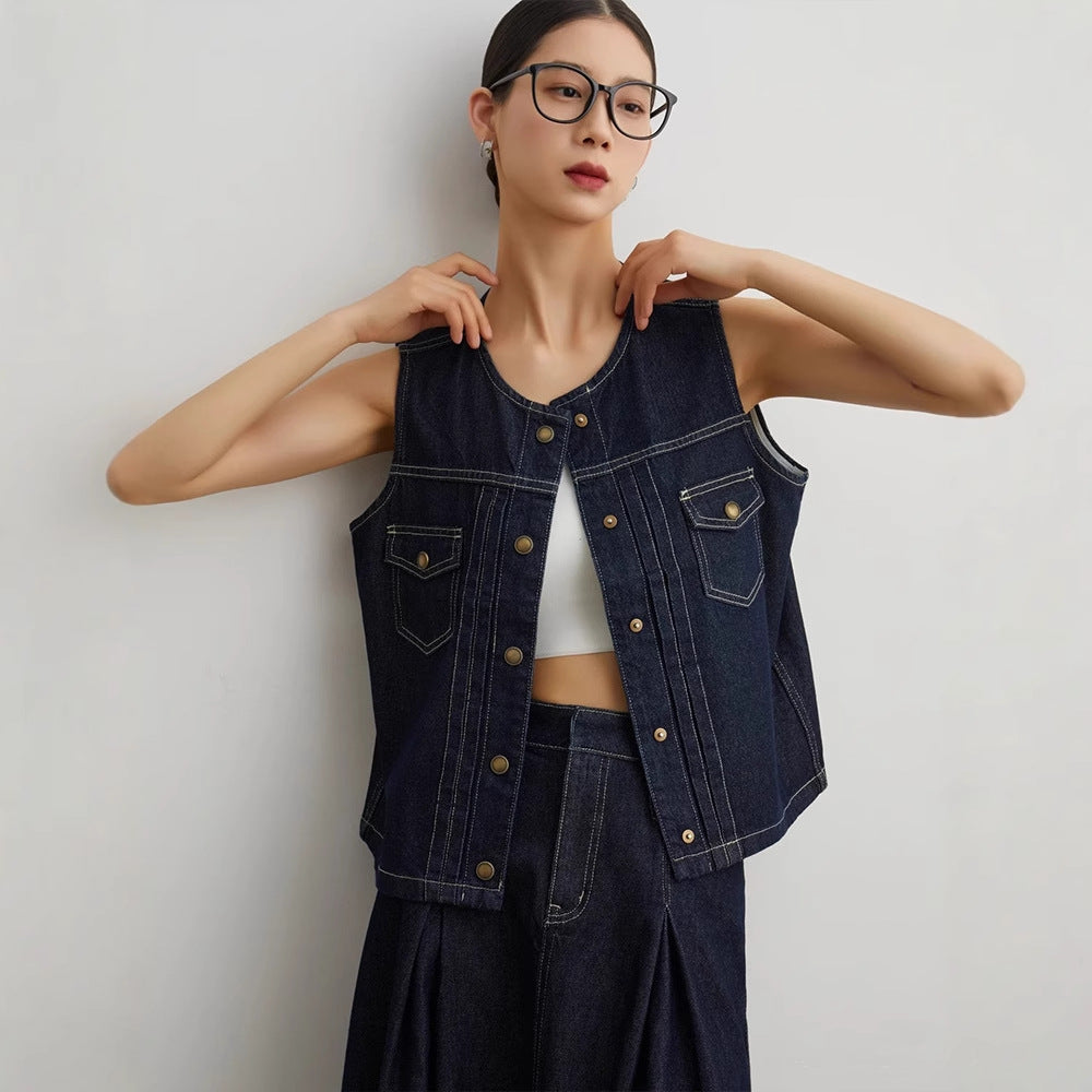 Siyuan S * W same Lyocell cotton retro denim vest/skirt temperament suit women 9102 + 9103