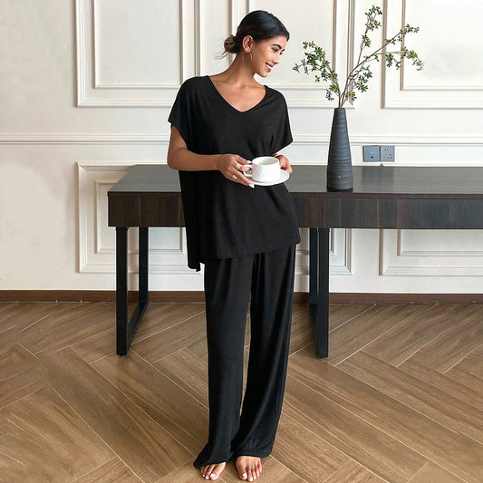 FLOWERSVERSE 2025 New 2025 high-end solid-color loungewear set, summer fashion casual style thin two-piece set for women