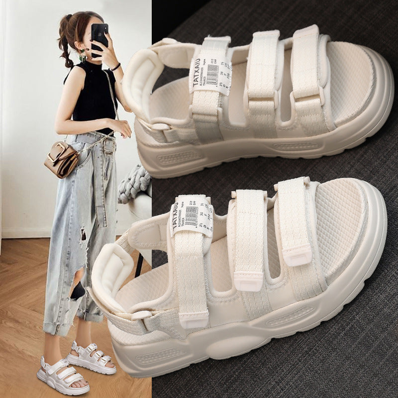 2025 Tide brand  summer new Korean version versatile Velcro casual sandals Internet celebrity super fire heightening beach Roman shoes