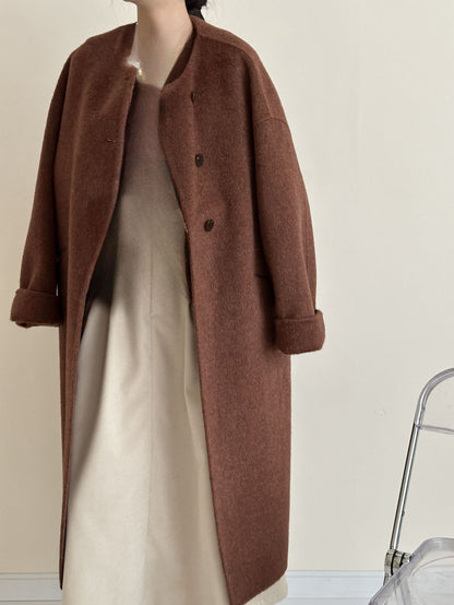 2025 Yak velvet mulberry silk wool single-row multi-button scarf, shoulder-length sleeves, double-sided woolen cashmere coat, no vest.