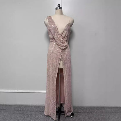 FLOWERSVERSE  new spring and summer banquet design sense single shoulder sequins gold heavy industry evening dress women's fishtail dress dress