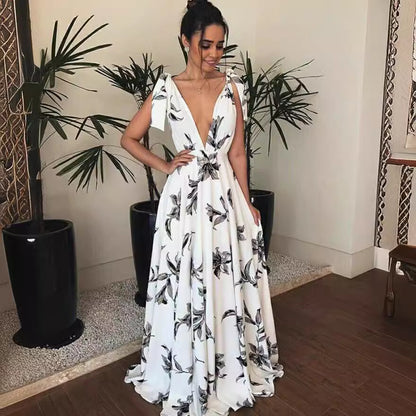 FLOWERSVERSE Cross-border new , Popular, 2025, Popular trade Bohemian air leak back strap suspender printed dress