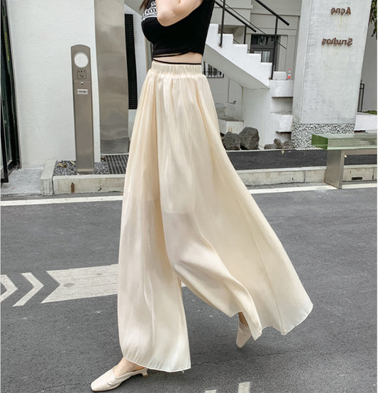 flowersverse Niche Summer Wide-Leg Pants Women's New High Waist Loose Casual Pants Streamer Satin Culottes Thin Mop Pants Trousers