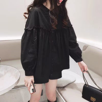 Shirt women's design sense niche Korean version loose sweet Popular lace puffy doll shirt top