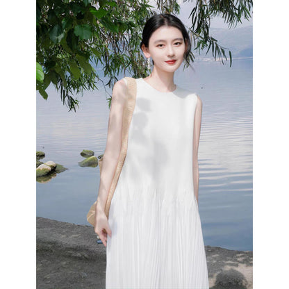 high-end temperament white sleeveless vest skirt travel dress women's summer seaside vacation super fairy long dress