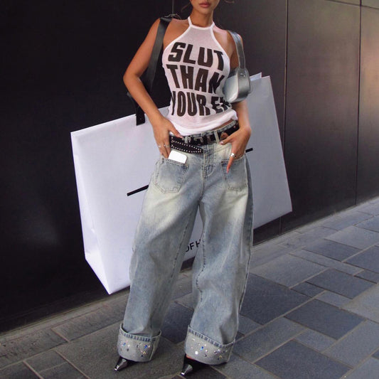 Spice Girls Fashion Letter Knitted Suspender Printing Summer Sexy Slim Skinny Versatile Street Female Customization