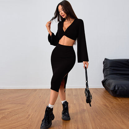 FLOWERSVERSE 2025 International Station  2025 women's clothing Sexy versatile fashion suit Autumn and winter new burgundy top two-piece set