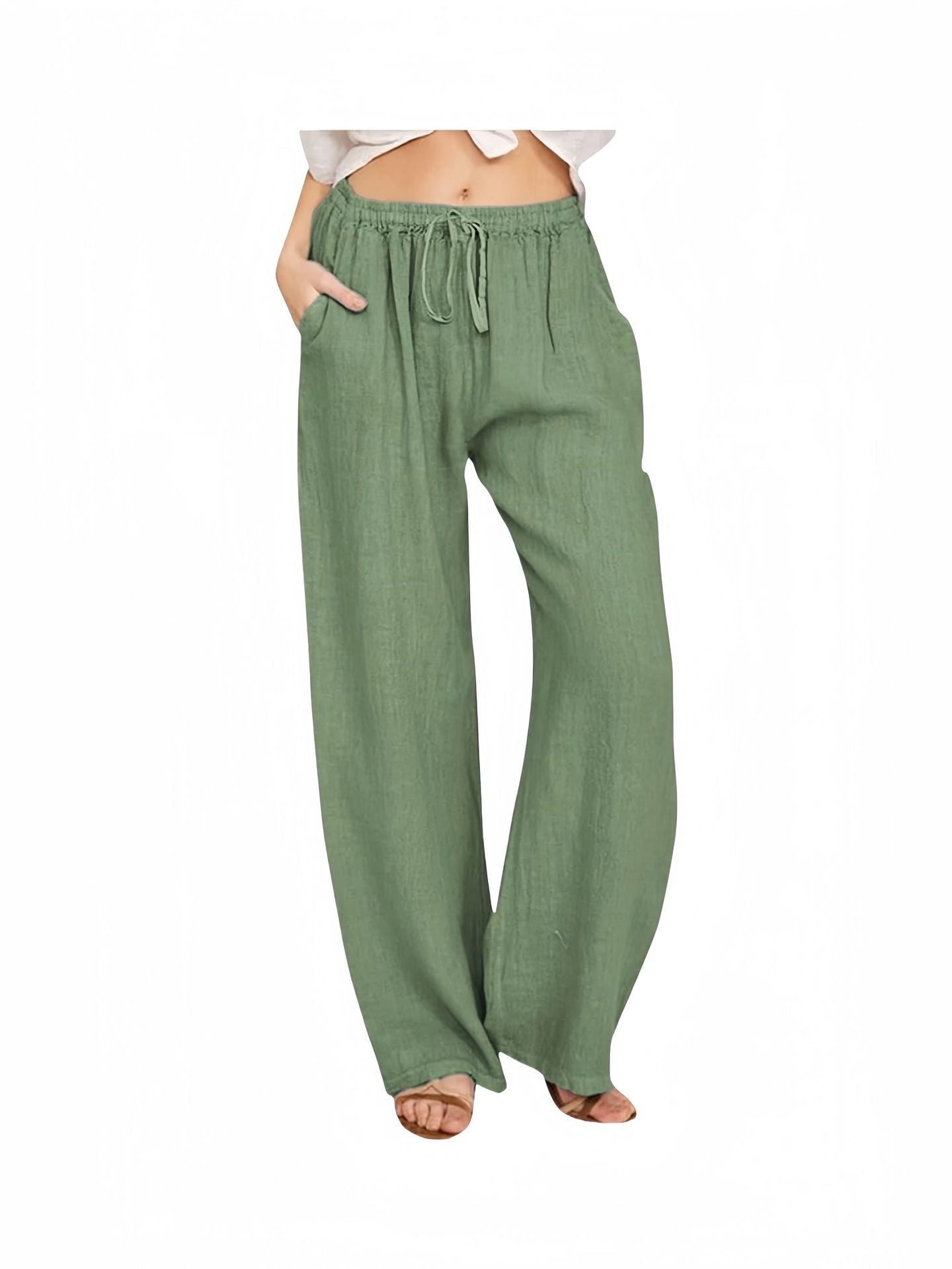 FLOWERSVERSE  Cross-Border Foreign Trade  Temu Women's Casual Trousers Summer Wide Leg Drawstring Loose Wide Leg Pants with Pockets