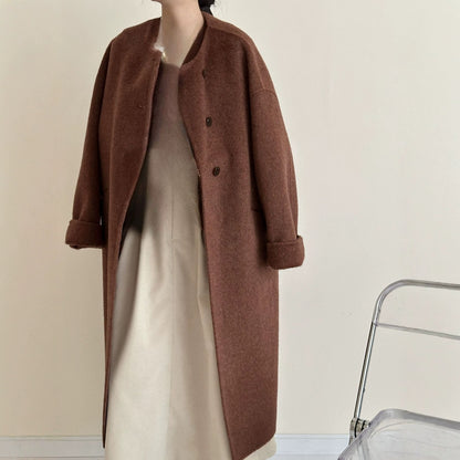 2025 Yak velvet mulberry silk wool single-row multi-button scarf, shoulder-length sleeves, double-sided woolen cashmere coat, no vest.