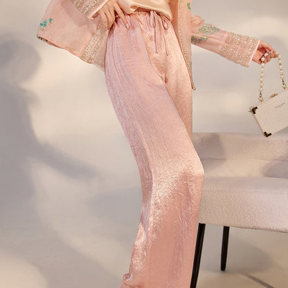 new new Chinese light national style solid color simple acetic acid casual pants high-end light luxury trousers M4082