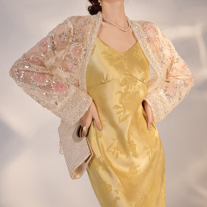 summer new national style fashion sequined jacquard hollow thin high-end jacket top women's M5026