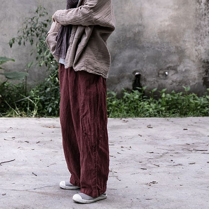 a new product in early autumn, high-texture wide-leg pants, women's washed and old cotton and linen literary casual pants