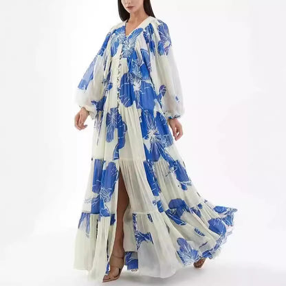 FLOWERSVERSE New cross-border new long-sleeved 2025 women's clothing fashion printing fairy long temperament evening dress dress