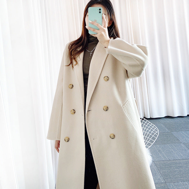 2025 popular new double-breasted double-sided cashmere coat, classic wool thickened women's coat wholesale