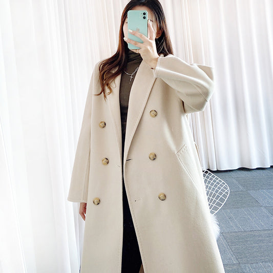 2025 popular new double-breasted double-sided cashmere coat, classic wool thickened women's coat wholesale