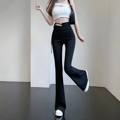 flowersverse Bootleg Pants Women's  Summer Hot Girl Irregular High Waist Tied Slim Fit Slimming Horseshoe Pants Casual Mopping Pants