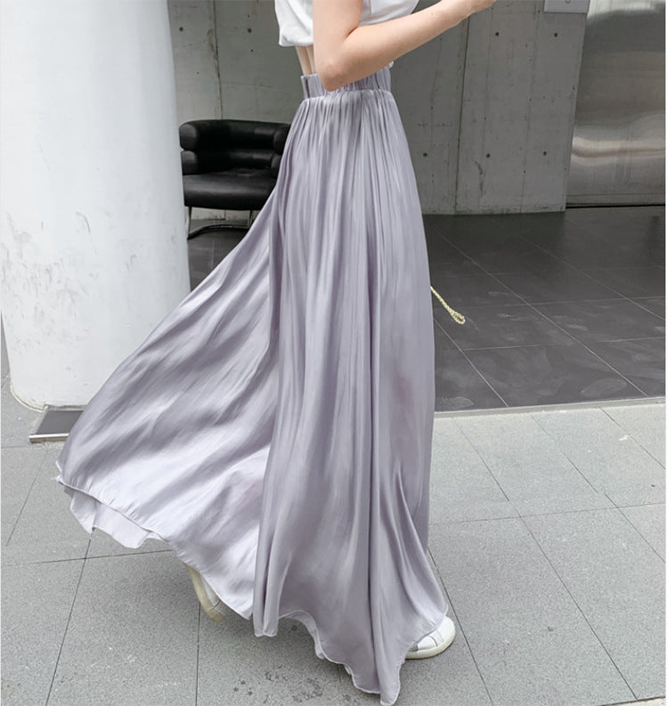 flowersverse Niche Summer Wide-Leg Pants Women's New High Waist Loose Casual Pants Streamer Satin Culottes Thin Mop Pants Trousers