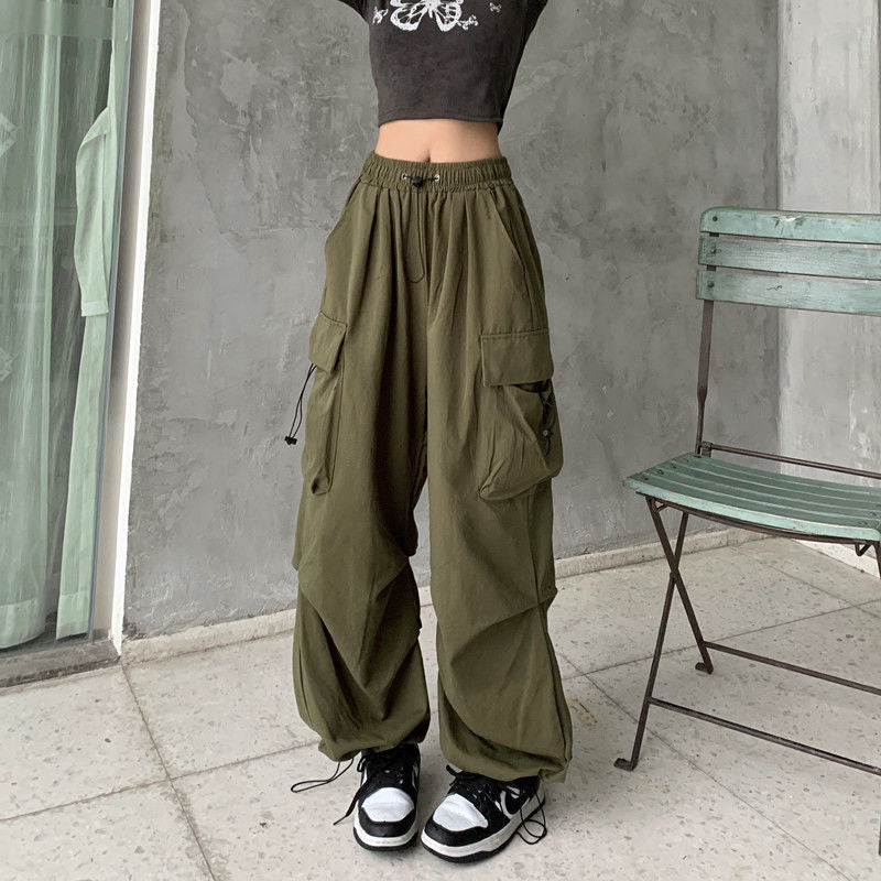 FLOWERSVERSE  American Retro Workwear Casual Pants Women's Summer All-Matching Straight Draping Ankle-Tied Pants Loose Wide Leg Pants Ins