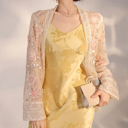 summer new national style fashion sequined jacquard hollow thin high-end jacket top women's M5026