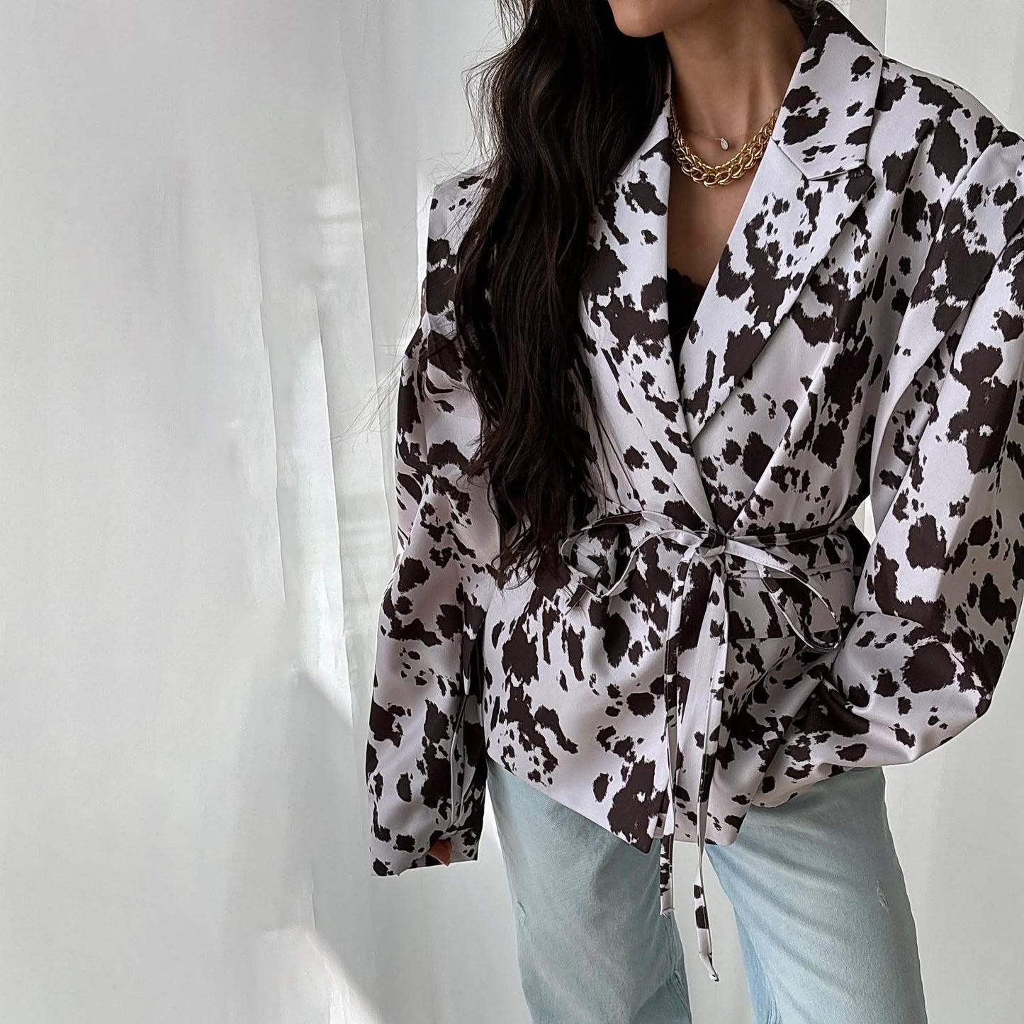 temperament fashion women's clothing front shoulder lapel tie-up blazer versatile high-end niche commuter style New