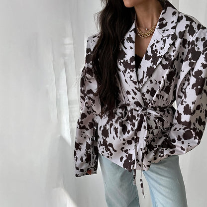 temperament fashion women's clothing front shoulder lapel tie-up blazer versatile high-end niche commuter style New