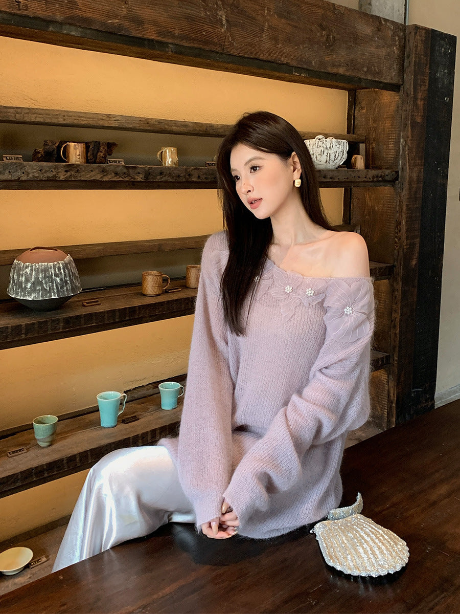 2025 Thirteen Lines popular Autumn New Elegant Wool Mohair Knitted Sweater Versatile Sweater Women 25060