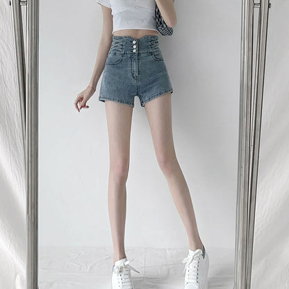 flowersverse Real Shot Hot Girl's Waist Cross Woven Ultra High Waist Belly Contracting Denim Shorts Women's  Hip Lifting Loose Wide Leg Fashion
