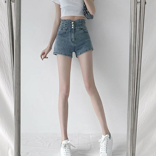 flowersverse Real Shot Hot Girl's Waist Cross Woven Ultra High Waist Belly Contracting Denim Shorts Women's  Hip Lifting Loose Wide Leg Fashion
