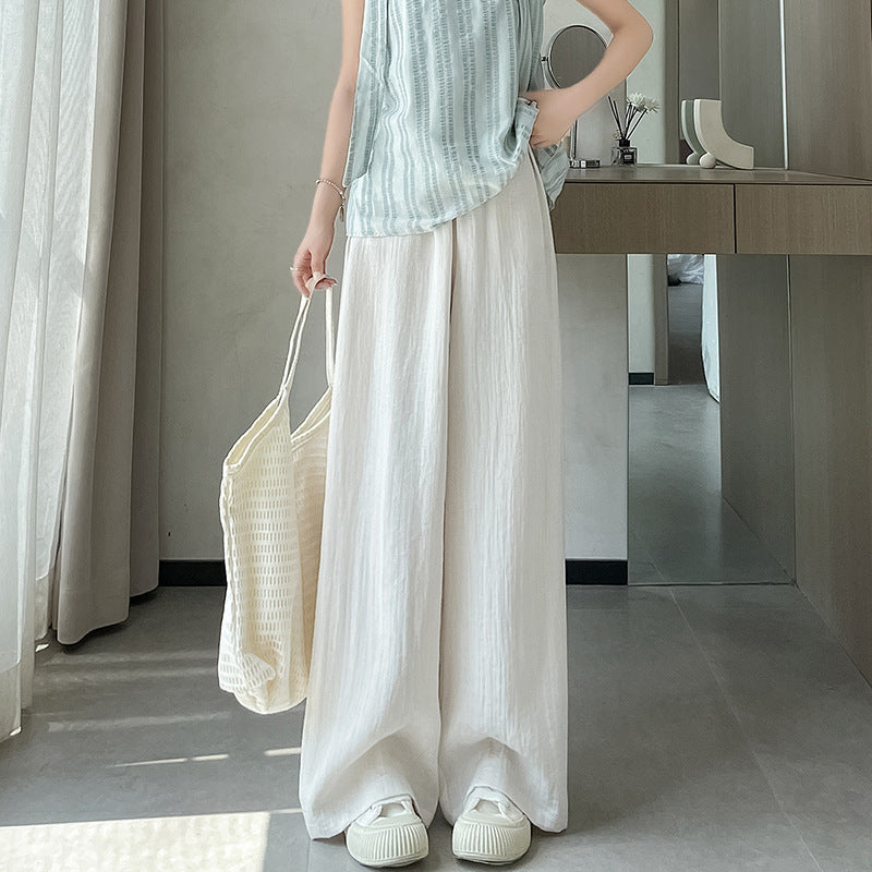 flowersverse Summer New Ice Silk Cotton Linen High Waist Culottes Women's Loose Slimming Thin Casual Linen Wide-Leg Pants