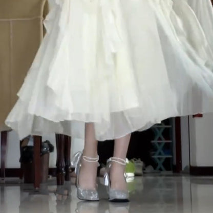 2025  silver dress high heels women's thick heel popular new 18-year-old bar mitzvah crystal main wedding dress bridal wedding shoes