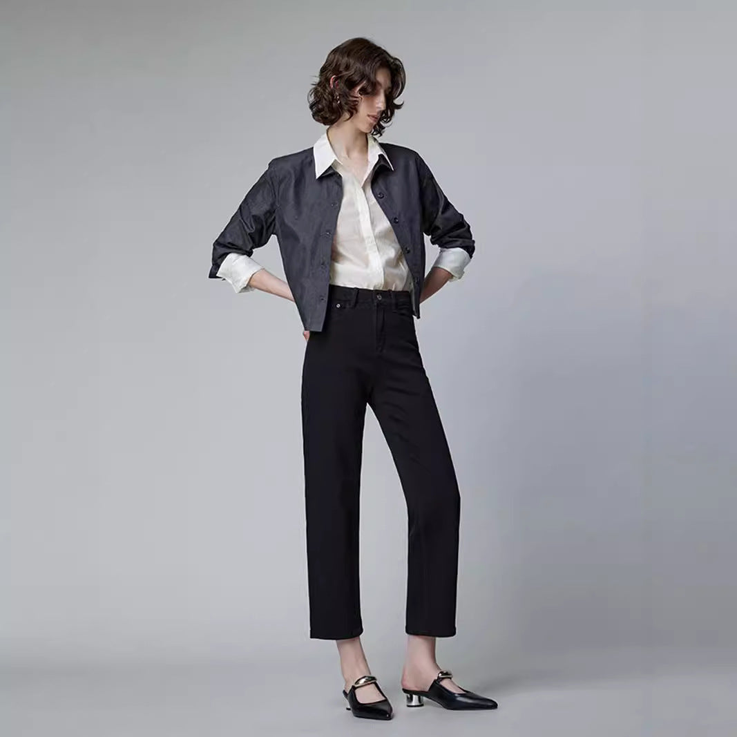 2025 popular New High-end Light Luxury Black Jeans Women's Autumn High Waist Skinny Versatile Elastic Denim Straight Pants