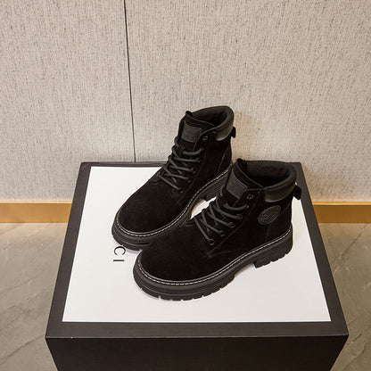 2025 Leather rhubarb boots Martin boots women's  new British style platform short boots women's spring and autumn single boots