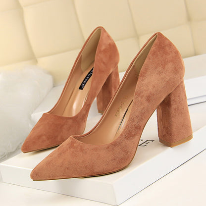 2025 828-2  style simple thick heel high heel suede shallow mouth pointed head professional OL thin women's shoes high heels single shoes