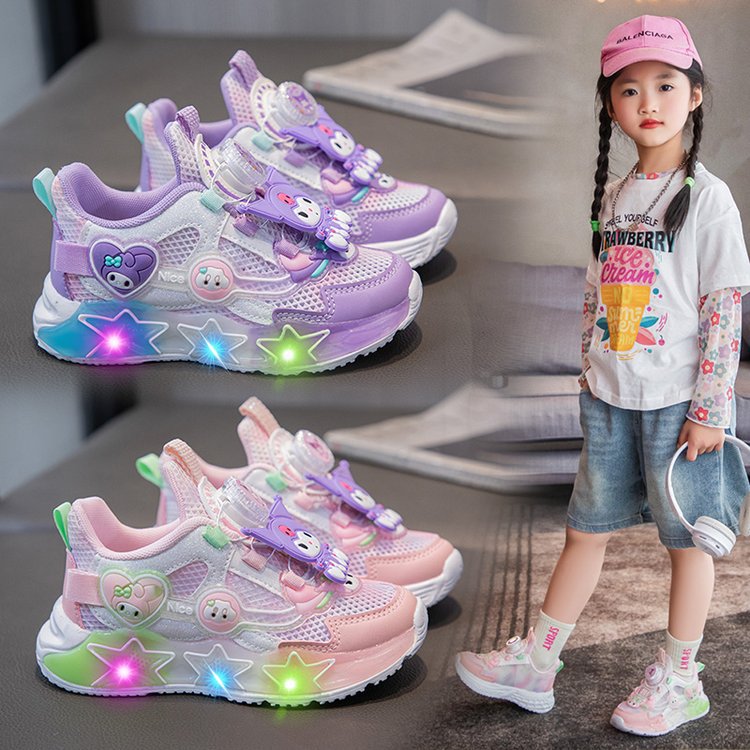 flowersverse Girls with Lights Clow M Sneaker  Spring and Summer New Luminous Cartoon Princess Shoes Light Children Buttoned Shoes