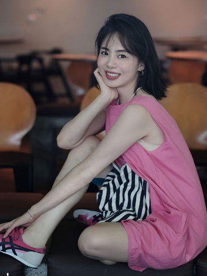 summer new Korean version of small men wear thin and age-reducing versatile casual pink loose vest dress