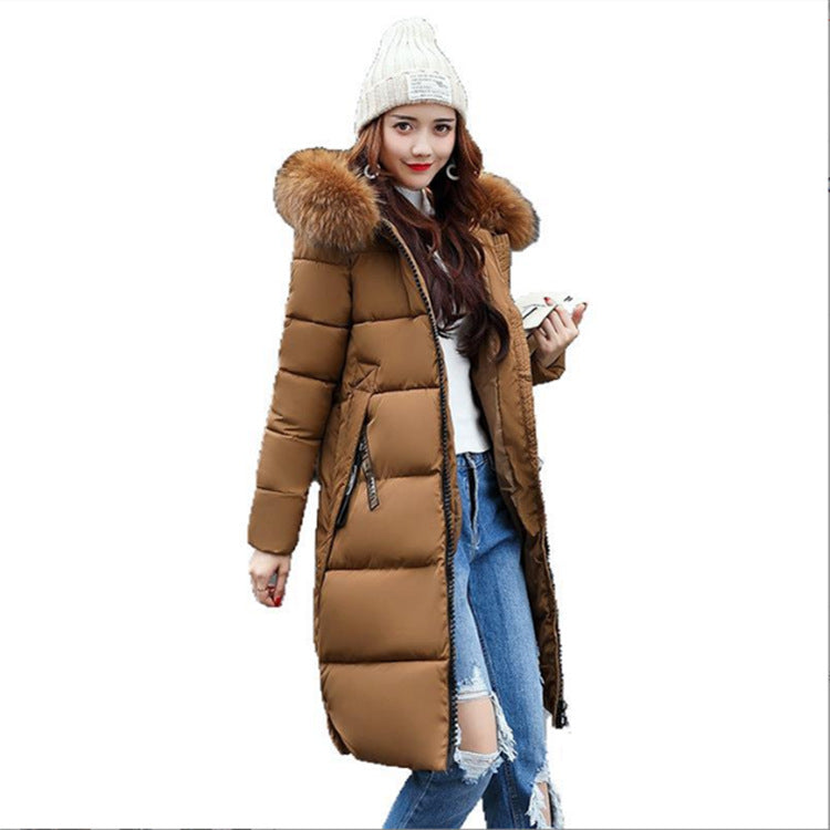 New autumn and winter new Korean version slim-fitting cotton-padded clothes for women's medium and long fashion big fur collar thickened down cotton-padded clothes for women