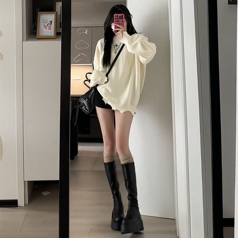 2025  Height-increasing thick-soled medium-high boots women's popular new knight boots side zipper slim long boots