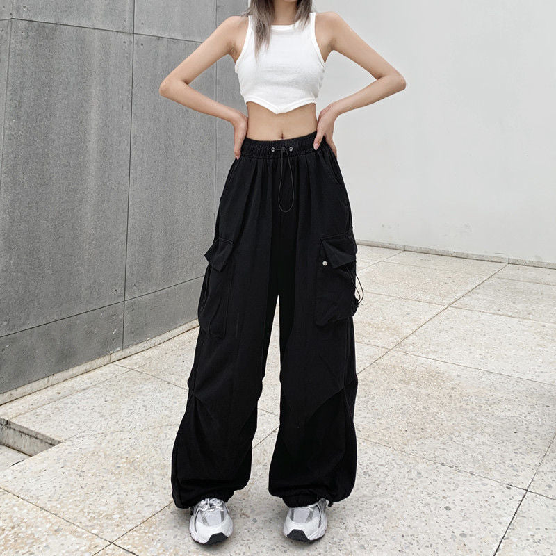 FLOWERSVERSE  American Retro Workwear Casual Pants Women's Summer All-Matching Straight Draping Ankle-Tied Pants Loose Wide Leg Pants Ins