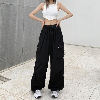 FLOWERSVERSE  American Retro Workwear Casual Pants Women's Summer All-Matching Straight Draping Ankle-Tied Pants Loose Wide Leg Pants Ins