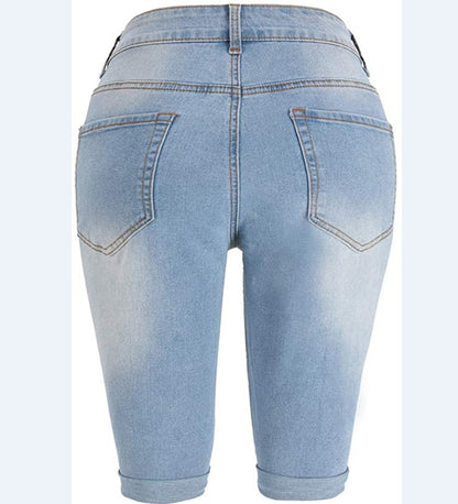 8853 # Popular trade high waist ripped elastic jeans women's medium pants