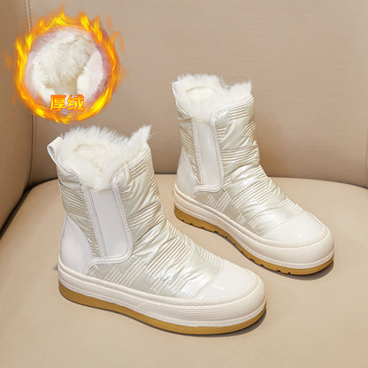 2025 SHI snow boots women's velvet thickened warm  winter new tall thick-soled cotton boots Martin boots women's medium boots