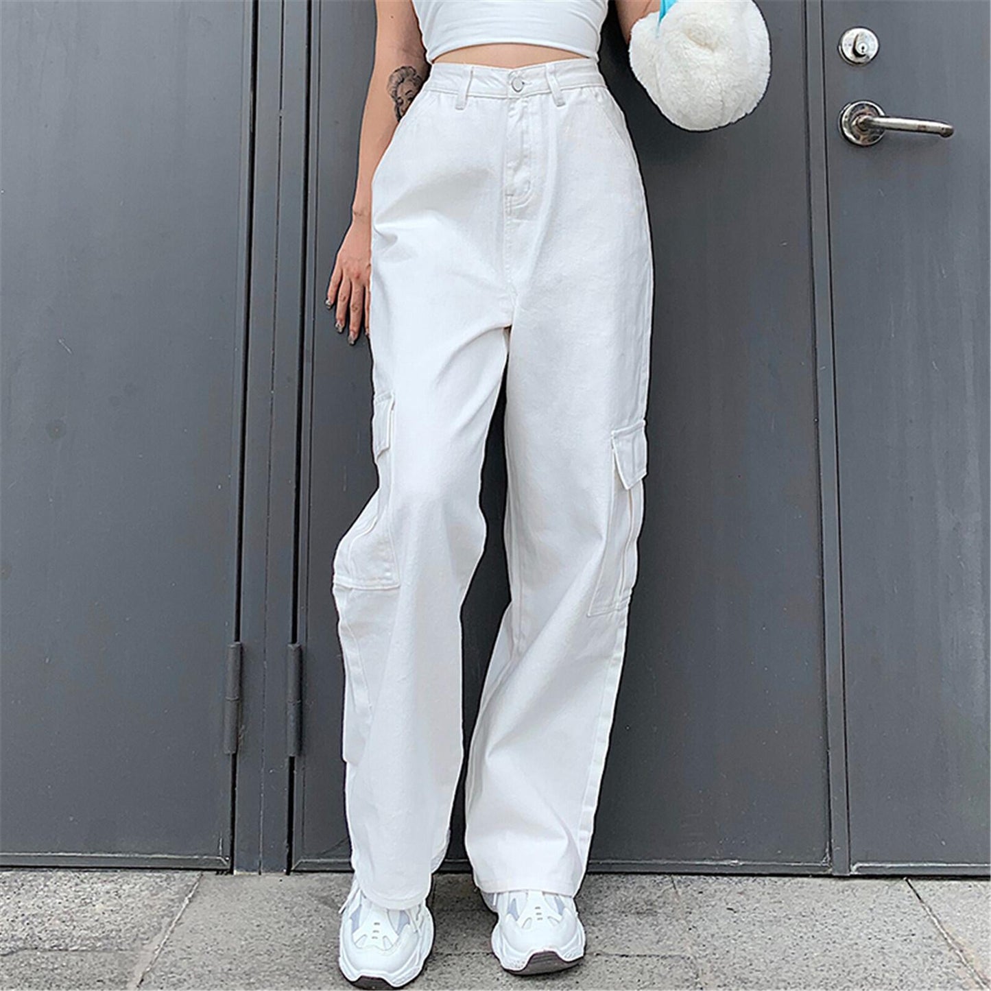 Factory direct sales  Popular trade high waist slim fit multi-pocket overalls jeans women