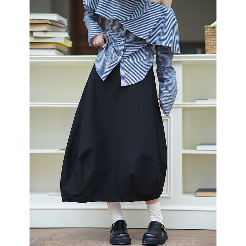 2025  spring new Korean version solid color flower high waist and thin temperament commuting puffy skirt 3015